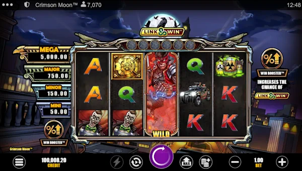 Crimson Moon base game screenshot showing reels and features
