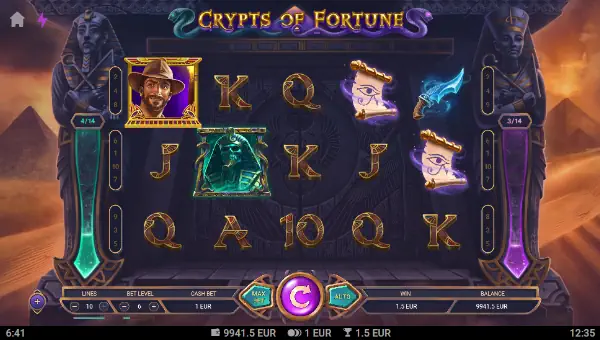 Crypts of Fortune base game screenshot showing reels and features