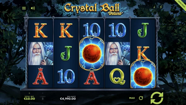 Crystal Ball Deluxe base game screenshot showing reels and features