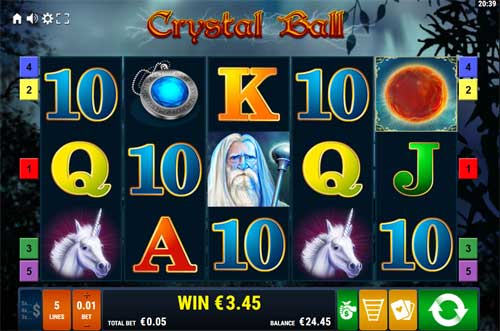 Crystal Ball base game screenshot showing reels and features