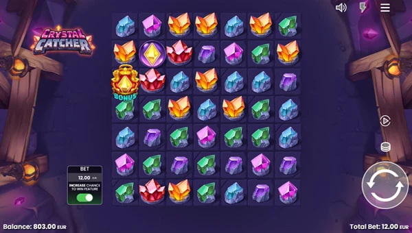 Crystal Catcher base game screenshot showing reels and features