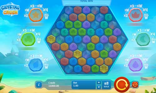 Crystal Crush base game screenshot showing reels and features