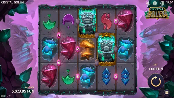 Crystal Golem base game screenshot showing reels and features