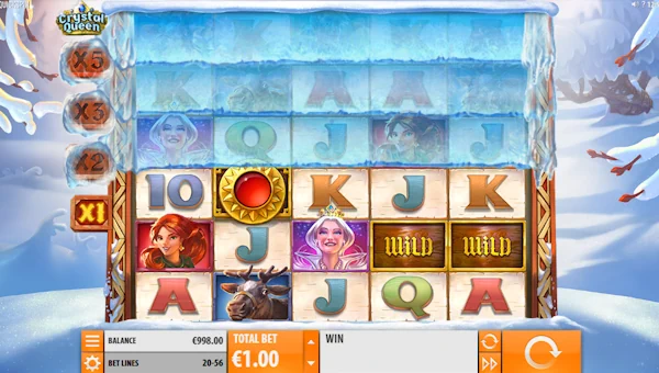 Crystal Queen base game screenshot showing reels and features