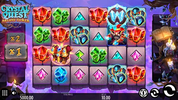 Crystal Quest Arcane Tower base game screenshot showing reels and features