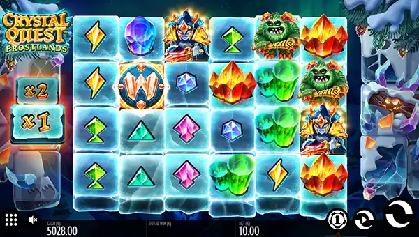 Crystal Quest Frostlands base game screenshot showing reels and features