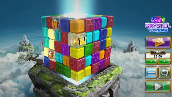 Crystal Towers base game screenshot showing reels and features