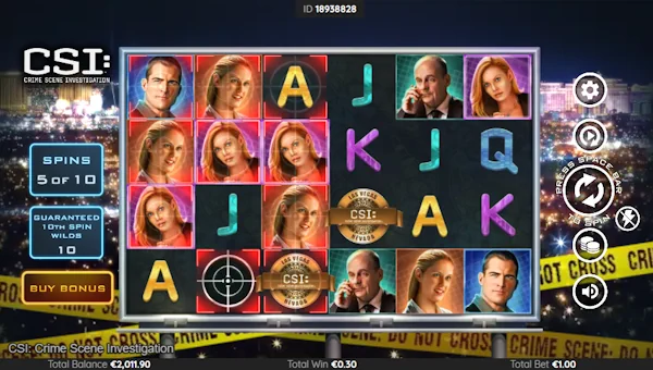 CSI Crime Scene Investigation base game screenshot showing reels and features