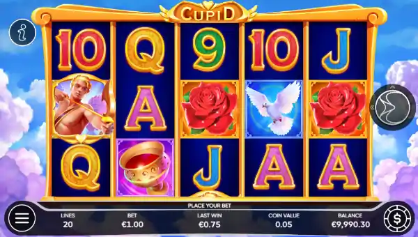 Cupid base game screenshot showing reels and features