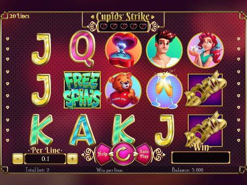 Cupids Strike base game screenshot showing reels and features
