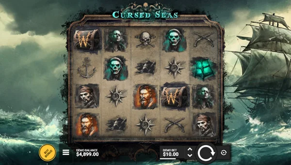 Cursed Seas base game screenshot showing reels and features