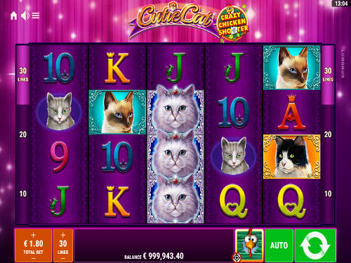 Cutie Cat base game screenshot showing reels and features