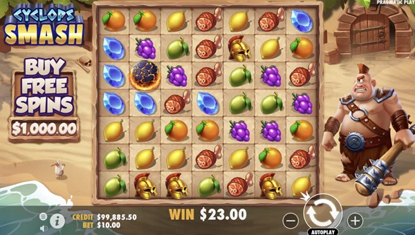 Cyclops Smash base game screenshot showing reels and features