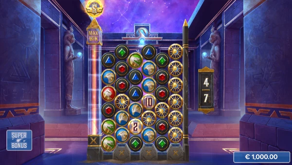 Screenshot of Cygnus 5 slot demo showing reels and bonus game features