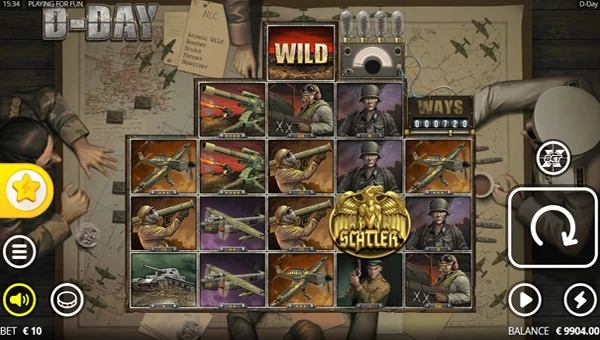 D Day base game screenshot showing reels and features