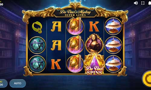 Da Vincis Mystery base game screenshot showing reels and features