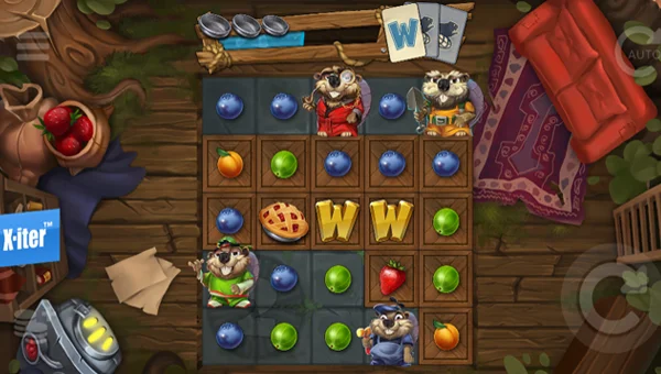 Dam Beavers base game screenshot showing reels and features