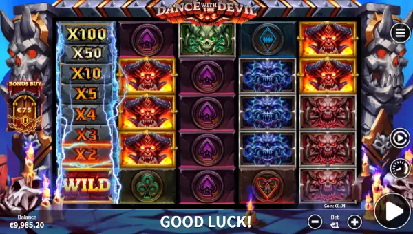 Dance With the Devil base game screenshot showing reels and features