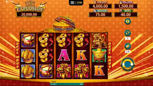 Dancing Drums Explosion base game screenshot showing reels and features