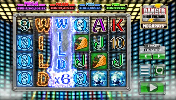 Danger High Voltage Megapays base game screenshot showing reels and features