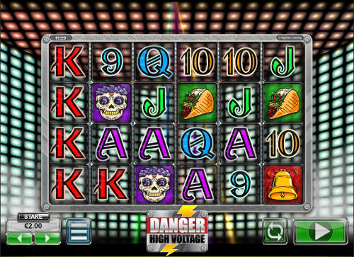 Danger High Voltage base game screenshot showing reels and features