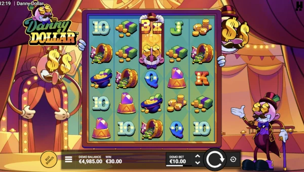 Danny Dollar base game screenshot showing reels and features