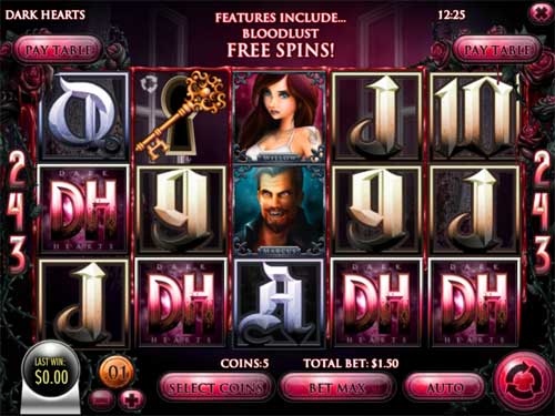 Dark Hearts base game screenshot showing reels and features