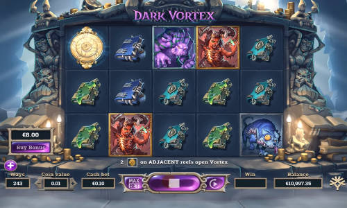 Dark Vortex base game screenshot showing reels and features