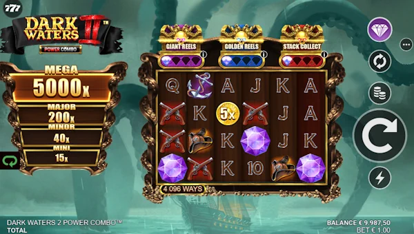 Dark Waters 2 Power Combo base game screenshot showing reels and features