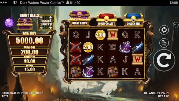 Dark Waters Power Combo base game screenshot showing reels and features