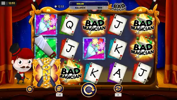 Dave Lame Bad Magician base game screenshot showing reels and features