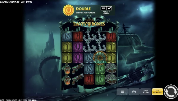Davey Bones base game screenshot showing reels and features