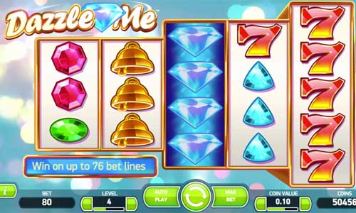 Dazzle Me base game screenshot showing reels and features