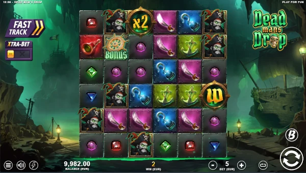 Dead Mans Drop base game screenshot showing reels and features