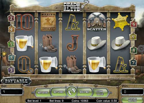 Dead or Alive base game screenshot showing reels and features