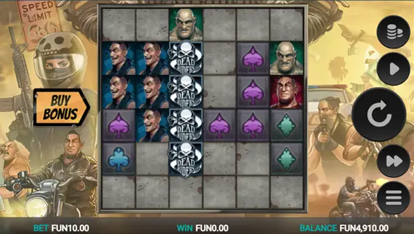 Dead Riders Trail base game screenshot showing reels and features