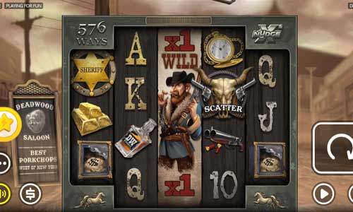 Deadwood base game screenshot showing reels and features