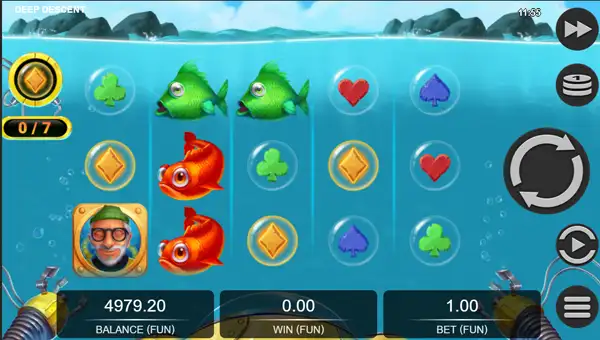 Deep Descent base game screenshot showing reels and features