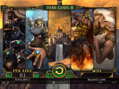 Demi Gods II base game screenshot showing reels and features