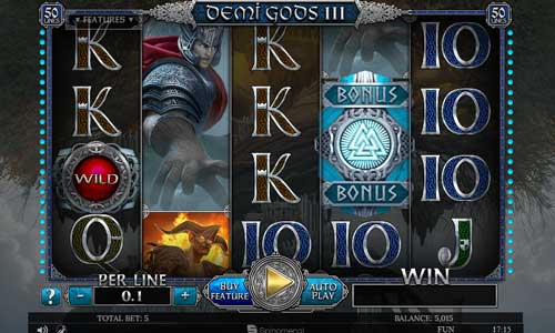 Demi Gods III base game screenshot showing reels and features