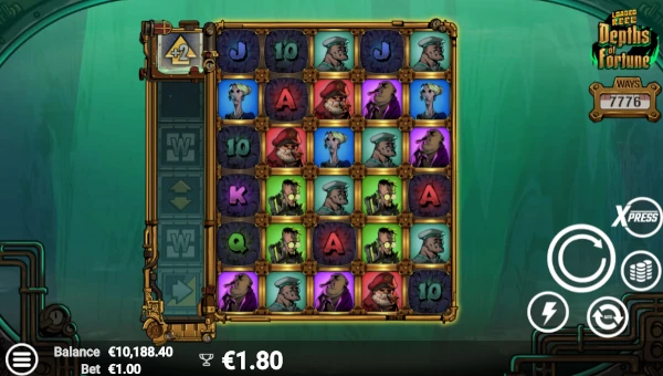 Depths of Fortune base game screenshot showing reels and features