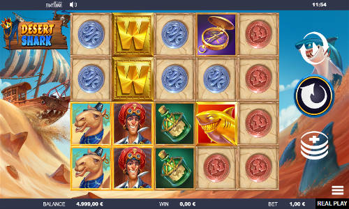 Desert Shark base game screenshot showing reels and features