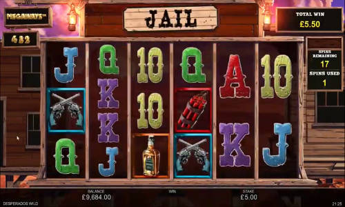 Desperados Wild Megaways base game screenshot showing reels and features
