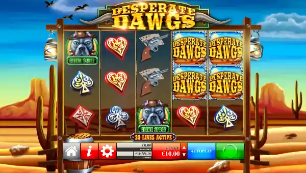 Desperate Dawgs base game screenshot showing reels and features