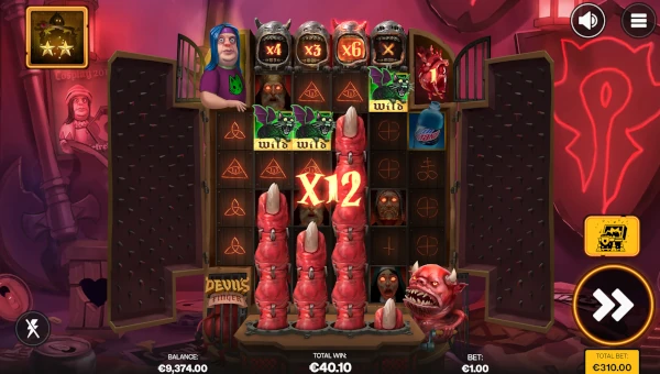 Screenshot of Devils Finger slot demo showing reels and bonus game features