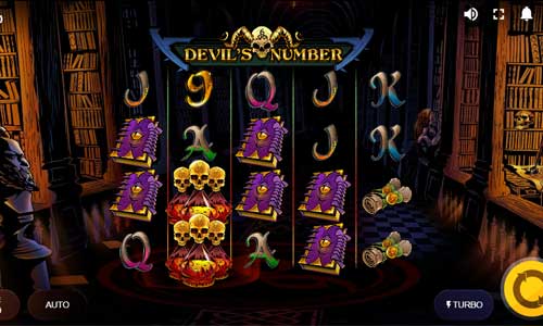 Devils Number base game screenshot showing reels and features