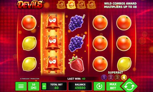 Devils base game screenshot showing reels and features