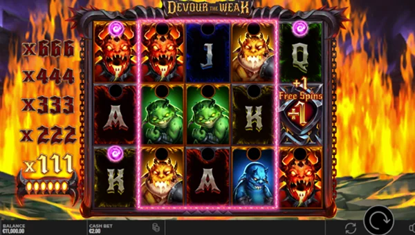 Devour the Weak base game screenshot showing reels and features