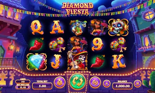 Diamond Fiesta base game screenshot showing reels and features