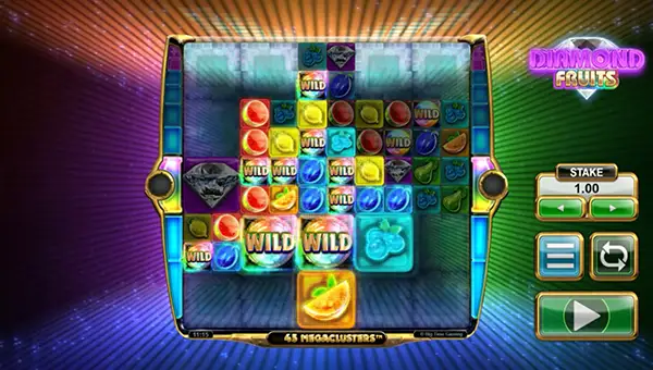 Diamond Fruits Megaclusters base game screenshot showing reels and features